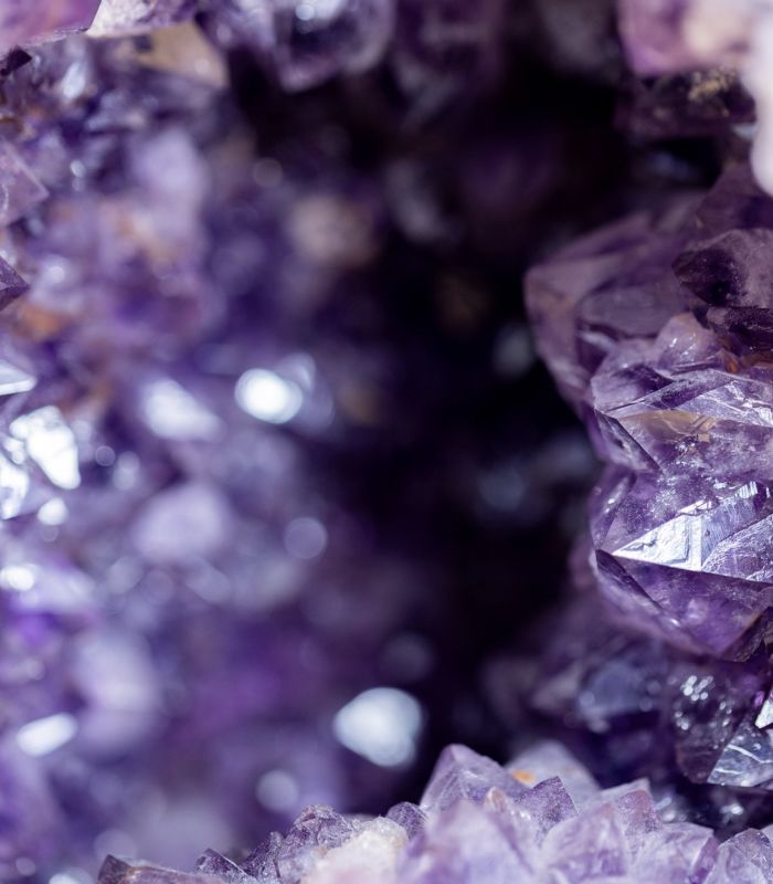 Close-up of an amethyst crystal cluster.